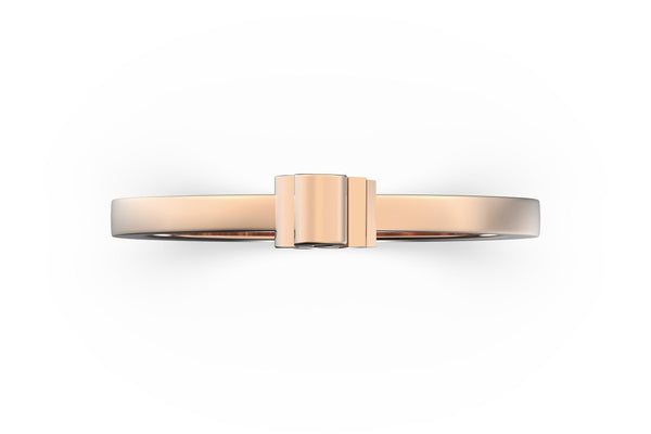 Isometric view of 14k rose gold ampersand slice ring, featuring architectural slice design