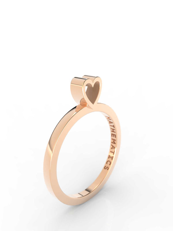 Top view of 14k yellow gold heart slice ring, featuring length and look of slice ring design