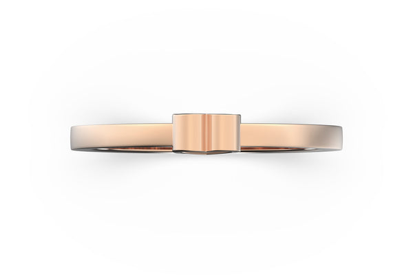 Isometric view of 14k rose gold heart slice ring, featuring architectural slice design