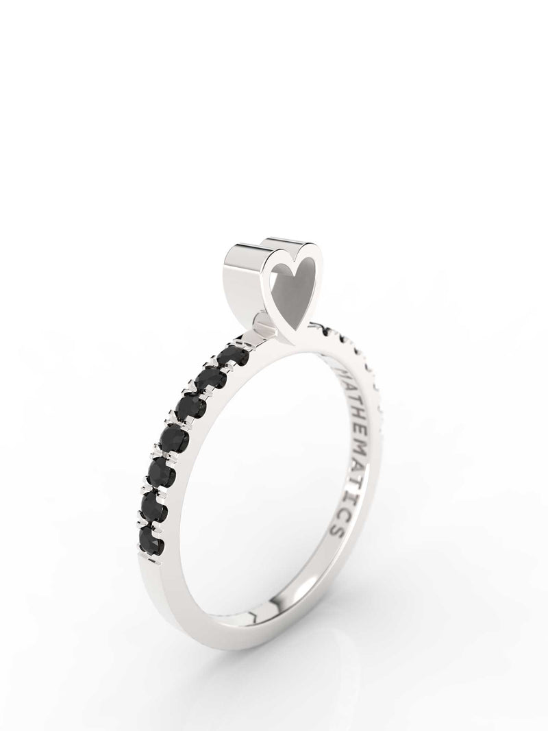 HEART RING WHITE & BLACK STONE PAVE STERLING SILVER