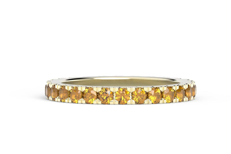 YELLOW GOLD BIRTHSTONE HALF PAVE STACKING RING