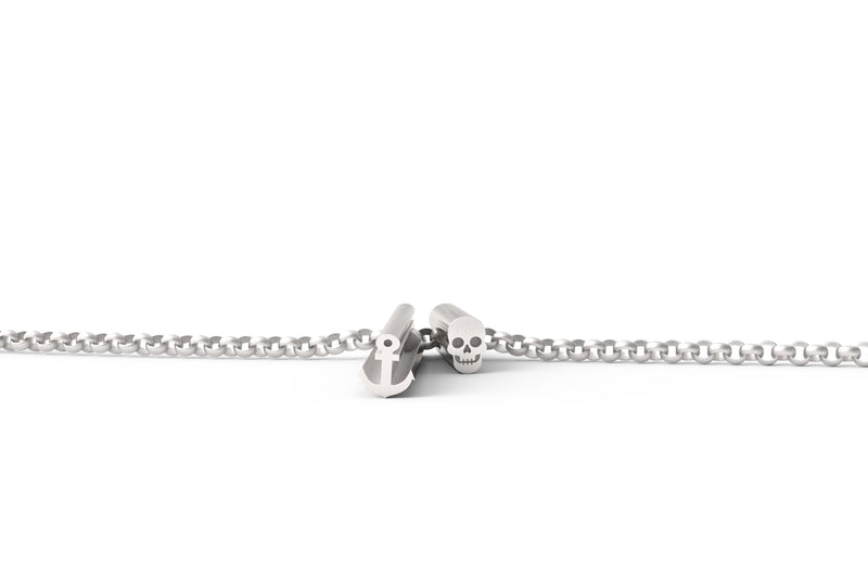 Anchor Skull Necklace - Silver