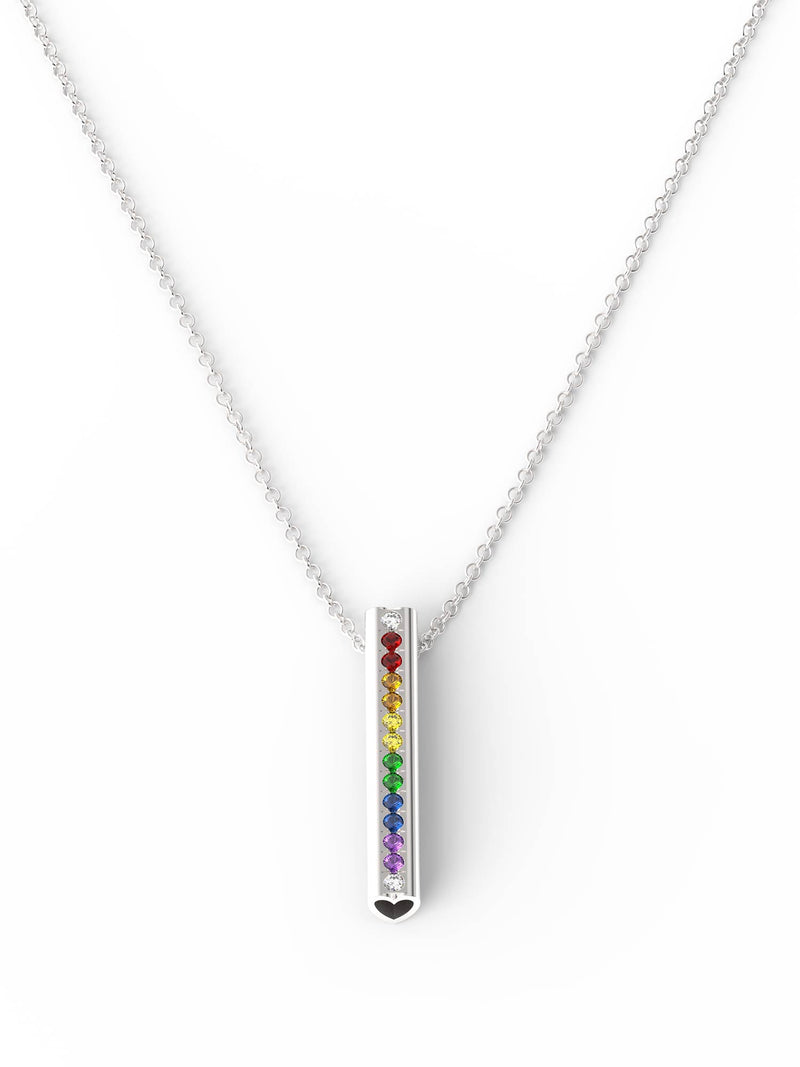 Rainbow Heart Necklace Multi Gemstone - Silver