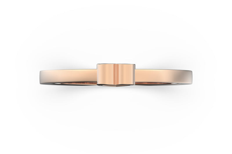 Isometric view of 14k rose gold heart slice ring, featuring architectural slice design