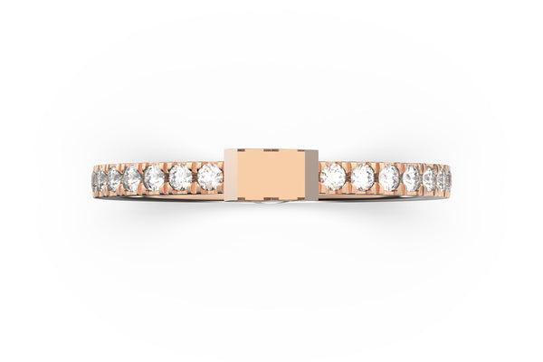 Isometric view of 14k white gold diamond pavé diamond slice ring, featuring architectural slice design and white diamonds