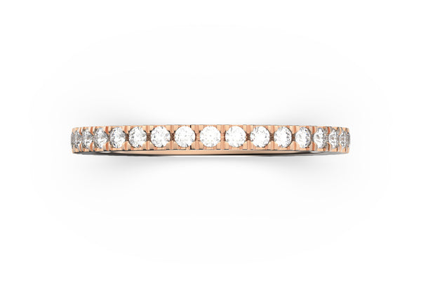 Isometric view of 14k white gold diamond pavé stacking band, featuring architectural slice design and white diamonds