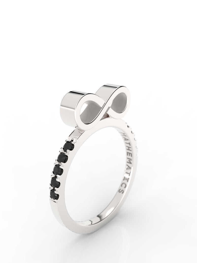 INFINITY RING WHITE & BLACK STONE PAVE STERLING SILVER