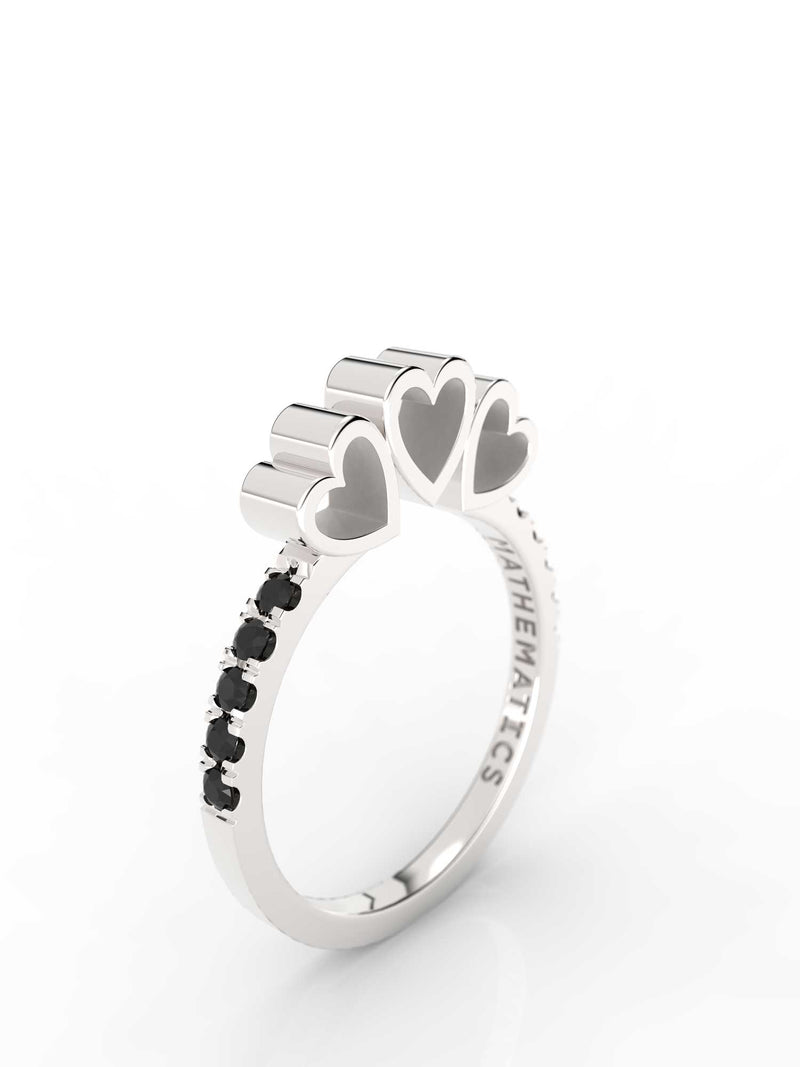 TRIPLE HEART RING WHITE & BLACK STONE PAVE STERLING SILVER