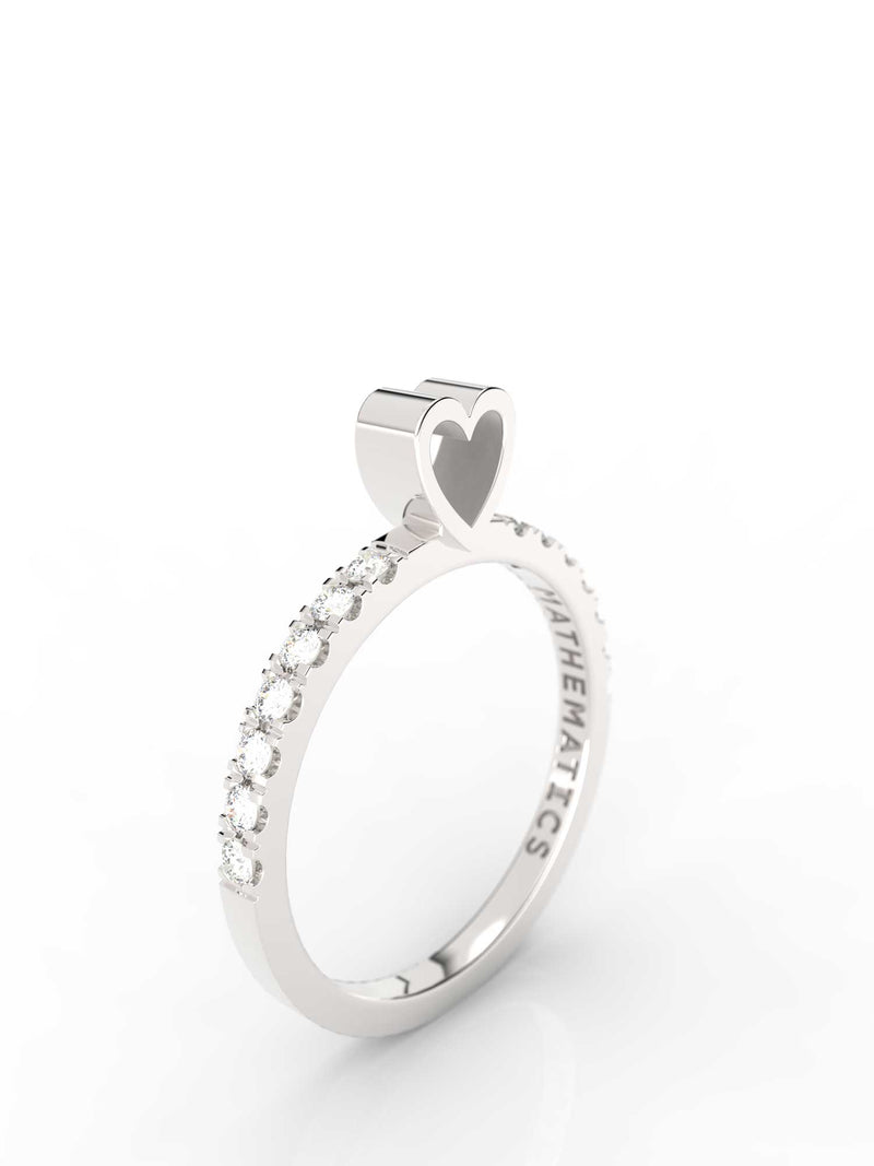 HEART RING WHITE & BLACK STONE PAVE STERLING SILVER