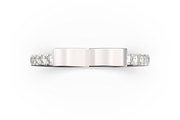 Top view of sterling silver pavé infinity SLICE RING by metal, featuring length and look of SLICE RING by metal design, white diamonds