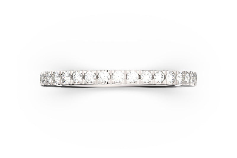 Top view of sterling silver pavé stacking band, featuring length and look of SLICE RING by metal design, white diamonds