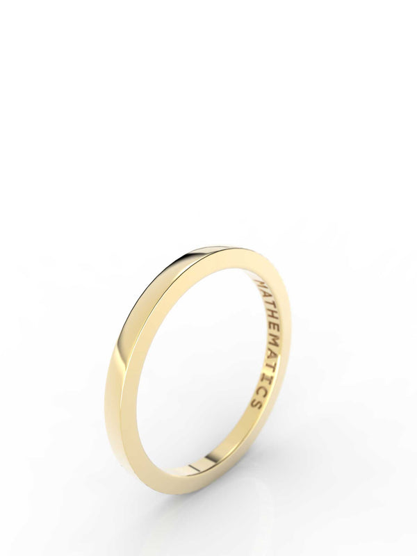 Isometric view of 14k yellow gold stacking band, featuring architectural slice design