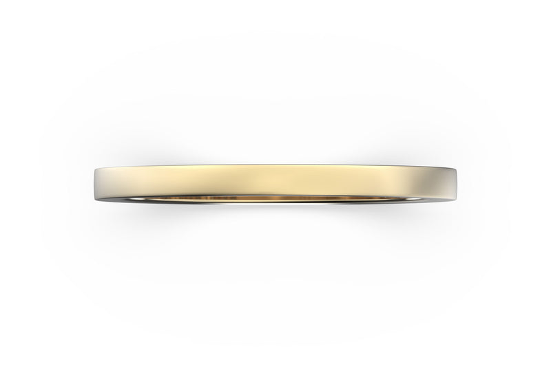 Top view of 14k rose gold stacking band, featuring length and look of slice ring design