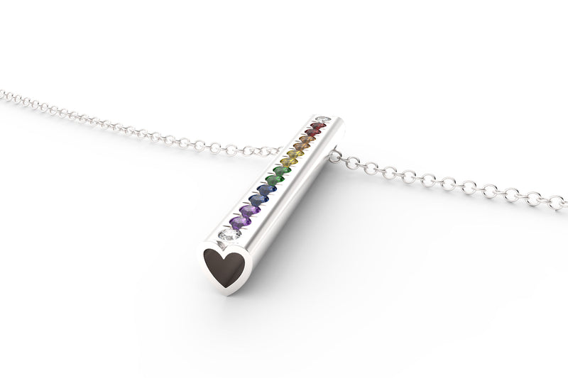 Rainbow Heart Necklace Multi Gemstone - Silver